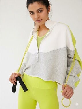 Free People Movement Split Second Half Zip Pullover Medium Grey Yellow Gym Yoga